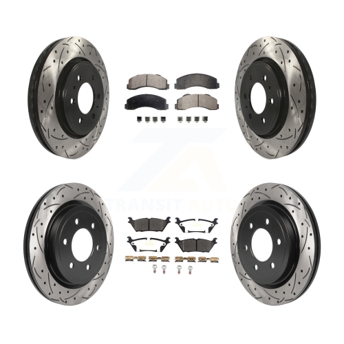 TRANSIT AUTO  Front Rear Drill Slot Brake Rotor Semi-Metallic Pad Kit for Ford F-150 Expedition Lincoln Kdf-100799
