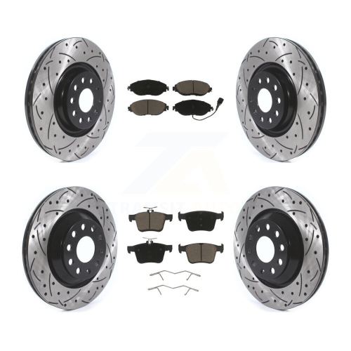 Front Rear Drill Slot Brake Rotor Ceramic Pad Kit For Audi Q3 Volkswagen Golf R Arteon S3 KDC-100651