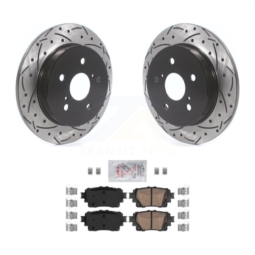 TRANSIT AUTO  Rear Coated Drilled Slotted Disc Brake Rotor & Ceramic Pad Kit for 2022 Toyota Highlander Kda-102747