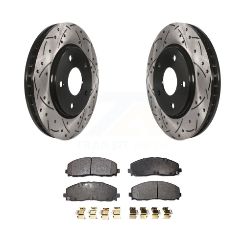 TRANSIT AUTO  Front Coated Drilled Slot Disc Brake Rotors Semi-Metallic Pad Kit for Dodge Grand Caravan Kdf-100050