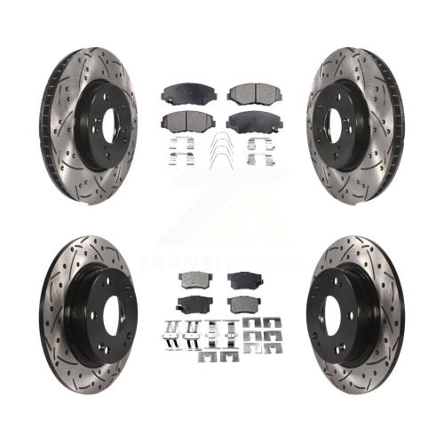 TRANSIT AUTO  Front Rear Coated Drilled Slotted Disc Brake Rotors Semi-Metallic Pad Kit for Honda Civic Kdf-100382