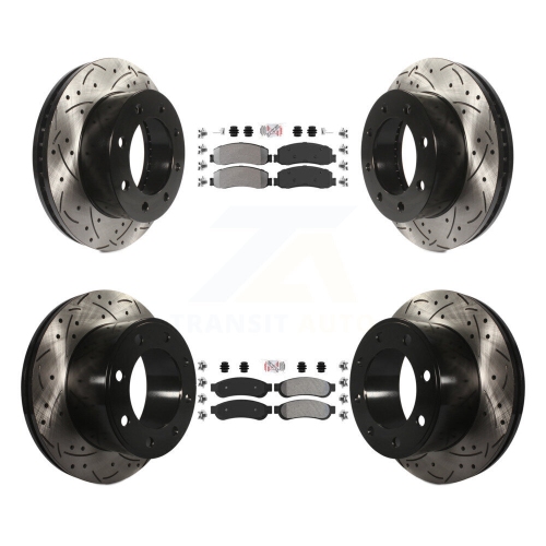 TRANSIT AUTO  Front Rear Semi-Metallic Pad Drilled Slot Brake Rotor Kit for Ford F-350 Super Duty F-250 Kda-101237
