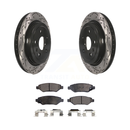 TRANSIT AUTO  Rear Coated Drill Slot Disc Brake Rotor Ceramic Pad Kit for Chevrolet Camaro Cadillac Cts Kdt-100434