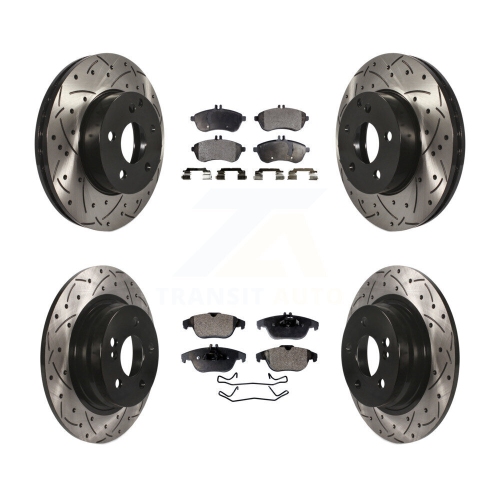 Front Rear Drill Slot Disc Brake Rotors Semi-Metallic Pad Kit For Mercedes-Benz C250 C230 KDF-100354