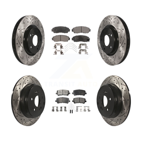 Front Rear Drill Slot Disc Brake Rotors Semi-Metallic Pad Kit For 2011-2014 Honda Odyssey KDF-100350