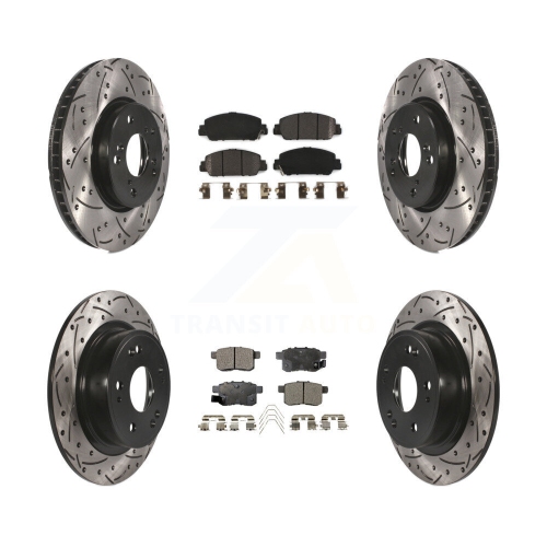 Front Rear Coated Drilled Slotted Disc Brake Rotor Semi-Metallic Pad Kit For Honda Accord KDF-100381
