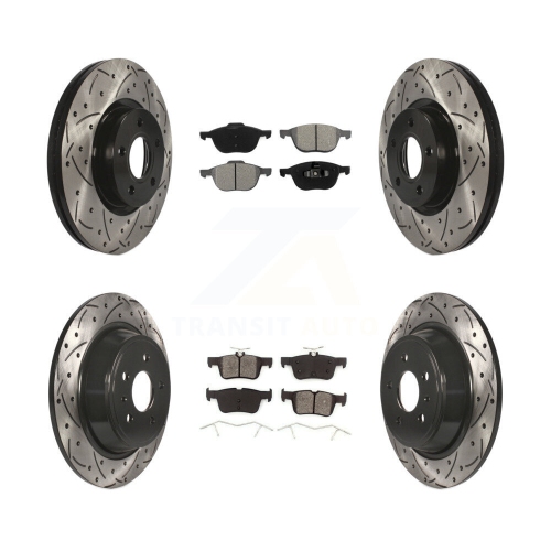 Front Rear Coated Drilled Slotted Disc Brake Rotors Semi-Metallic Pad Kit For Ford Escape KDS-100304
