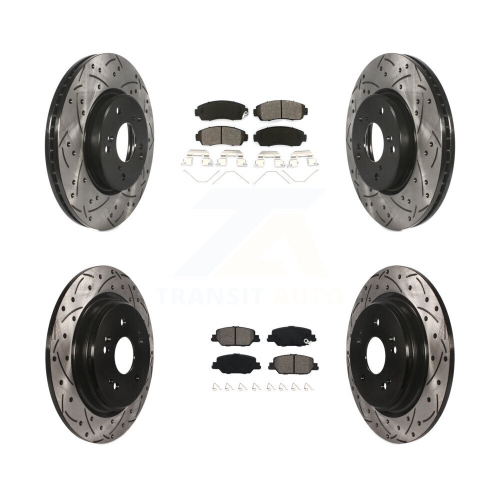 Front Rear Coated Drilled Slotted Disc Brake Rotor & Semi-Metallic Pad Kit For Honda CR-V KDS-100908