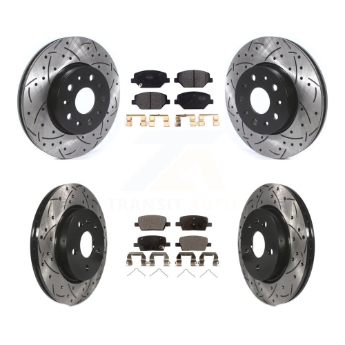 TRANSIT AUTO  Front Rear Coated Drill Slot Disc Brake Rotors Semi-Metallic Pad Kit for Chevrolet Camaro Kdf-100652