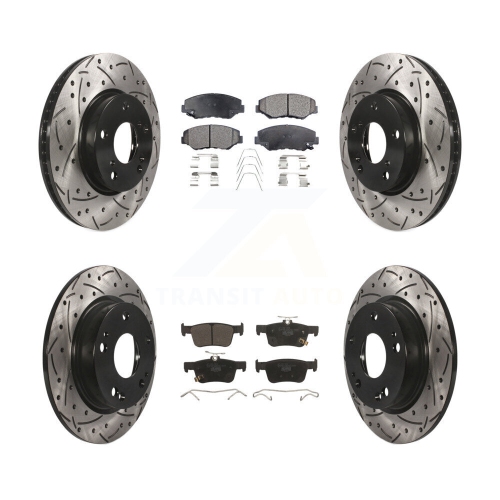 Front Rear Coated Drilled Slotted Disc Brake Rotors And Ceramic Pads Kit For Honda Civic KDT-100419