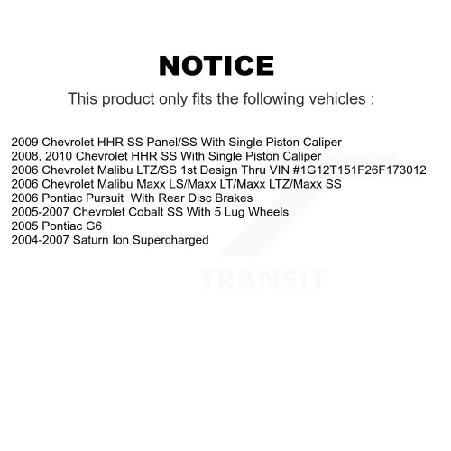 Ensemble de plaquettes semi-métalliques pour disque de frein arrière de la Cobalt Saturn Ion Pontiac KGS-100560 de Chevrolet
