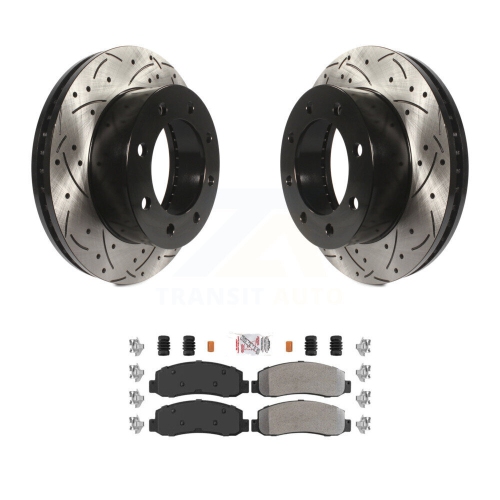 Front Drilled Slot Disc Brake Rotor Semi-Metallic Pad Kit For Ford F-250 Super Duty F-350 KDA-100377