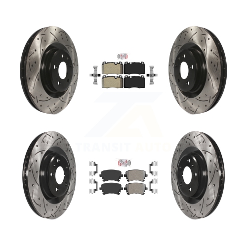 Front Rear Semi-Metallic Pad And Coated Drilled Slotted Disc Brake Rotors Kit For Audi Q5 KDA-100817