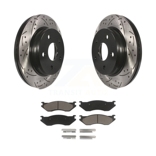 Image 1 of 10.. Front Coated Drilled Slotted Disc Brake Rotors Ceramic Pad Kit For Dodge Ram 1500 Durango KDC-100241