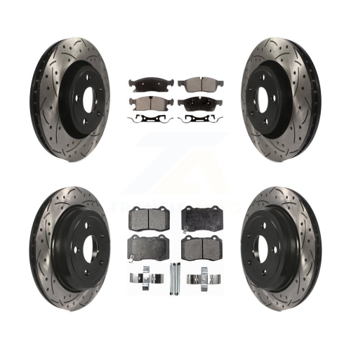 Front Rear Coated Drilled Slot Disc Brake Rotor & Semi-Metallic Pad Kit For Dodge Durango KDF-101150
