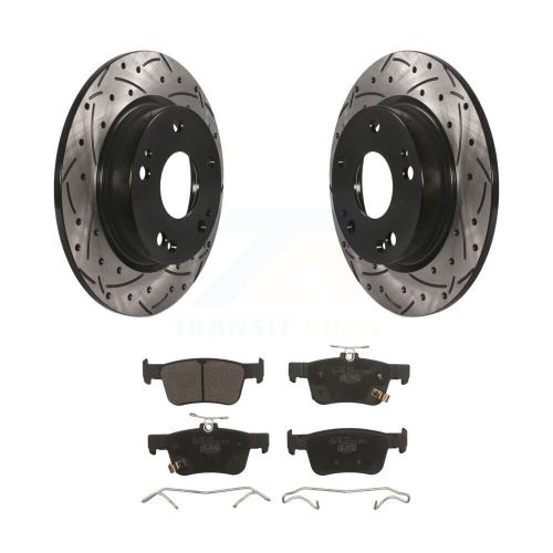Image 1 of 10.. Rear Coated Drilled Slotted Disc Brake Rotors And Ceramic Pads Kit For Honda Civic KDT-100566