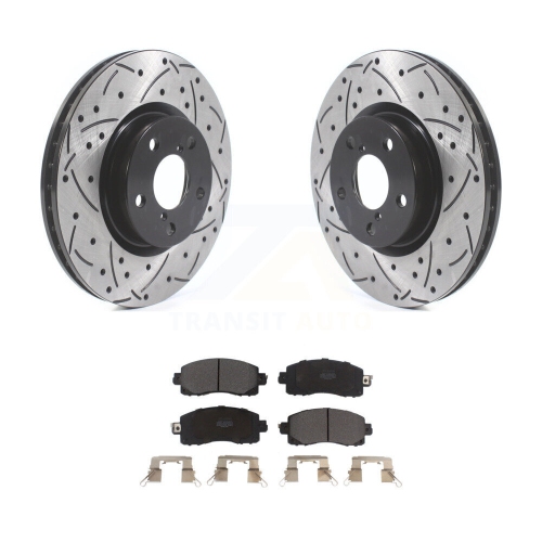 Image 1 de 10.. Disques de frein à disque perforés et plaquettes semi-métalliques enduits de revêtement avant pour Subaru Impreza KDF-100640