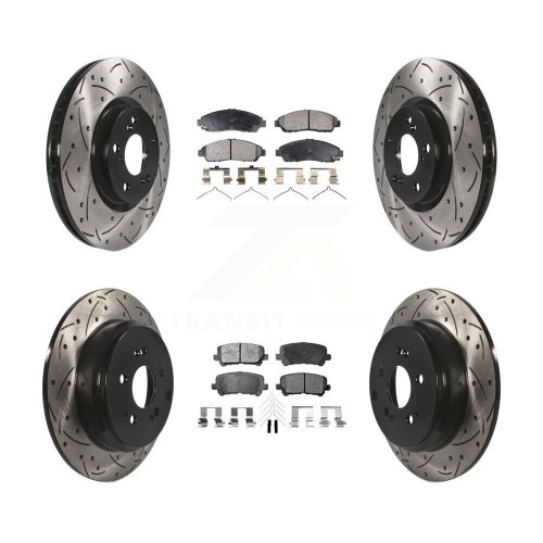 Image 1 de 10.. Rotor de frein à fente percé à l'arrière avant et ensemble de plaquettes semi-métalliques pour Honda Pilot Acura MDX ZDX KDF-100322