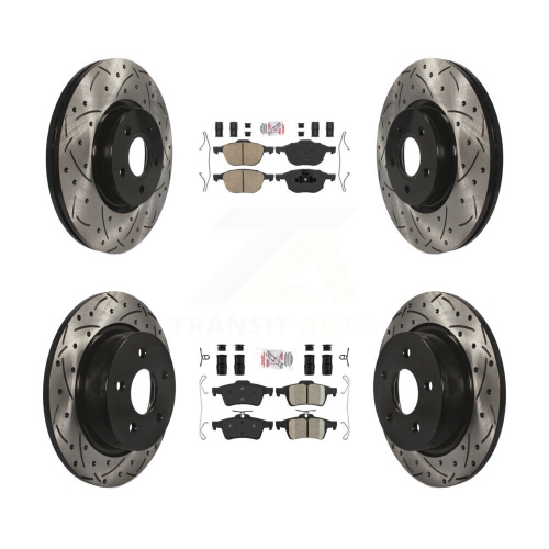 Image 1 of 10.. Front Rear Ceramic Pad Coated Drilled Slot Disc Brake Rotors Kit For Ford Transit Connect KDA-102543