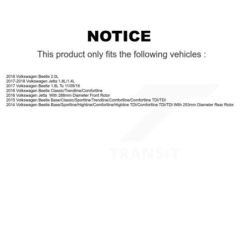 Disques de frein arrière avant et plaquettes en céramique pour Volkswagen Jetta Beetle K8C-101118