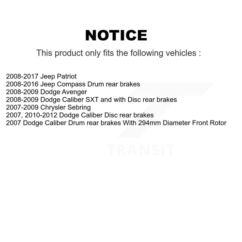 Plaquette et tambour en céramique pour disque de frein avant revêtu arrière pour Jeep Patriot Compass Dodge KGT-101806