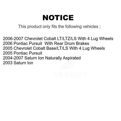 Ensemble de tambour de revêtement de plaquettes en céramique pour Chevrolet Cobalt Saturn ion Pontiac KGA-104334