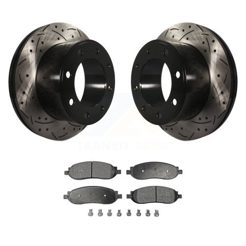 Rear Drilled Slot Brake Rotor & Ceramic Pad Kit For 2005-2007 Ford F-350 Super Duty F-250 KDT-100455