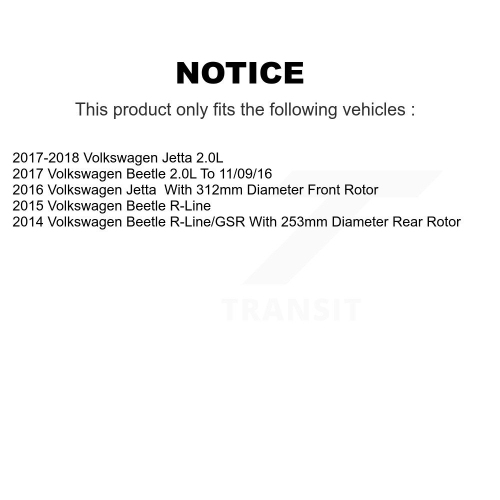 Kit de plaquettes en céramique pour disque de frein à fente de perceuse à revêtement arrière avant pour Volkswagen Jetta Beetle KDC-100643