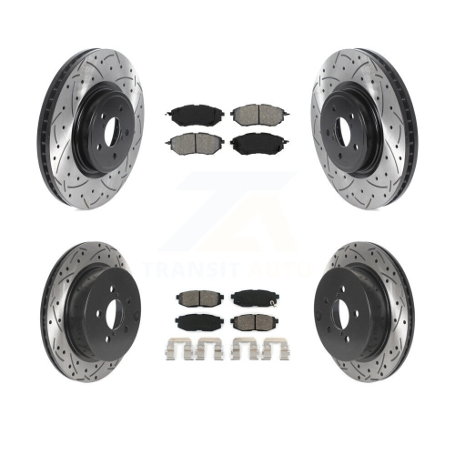 Front Rear Drilled Slot Brake Rotors Semi-Metallic Pad Kit For 14-18 Subaru Forester 2.0L KDS-100727
