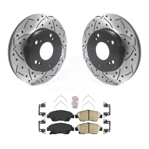 Image 1 of 10.. Front Coated Drilled Slotted Disc Brake Rotor & Ceramic Pad Kit For Honda Civic Acura RSX KDA-100332