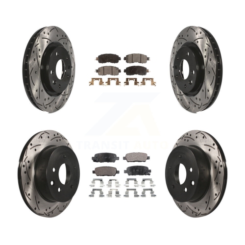Front Rear Coated Drilled Slotted Disc Brake Rotors Semi-Metallic Pad Kit For Nissan LEAF KDF-100399