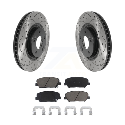 Image 1 of 10.. Front Coated Drilled Slot Disc Brake Rotors Ceramic Pad Kit For 2011-2015 Kia Optima 2.0L KDC-100214