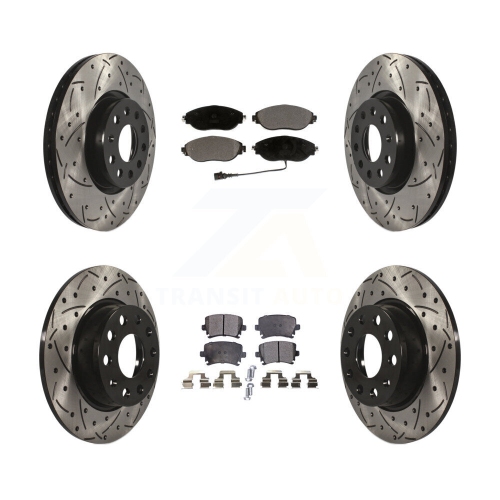 Front Rear Coated Drilled Slotted Disc Brake Rotor And Ceramic Pad Kit For Volkswagen GTI KDT-100593