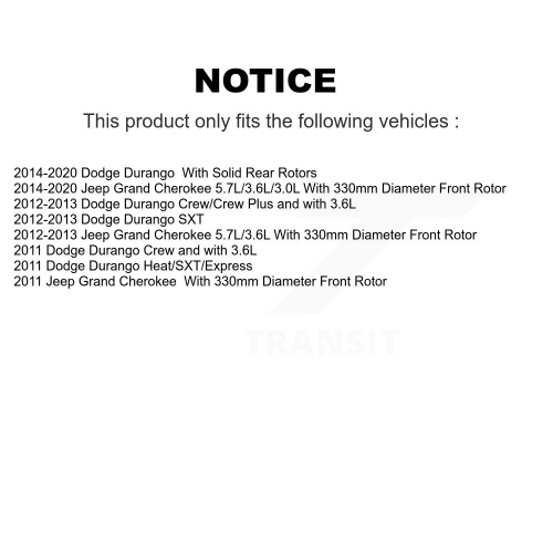 Disques de frein avant recouverts et plaquettes en céramique pour Jeep Grand Cherokee Dodge Durango KGC-100034