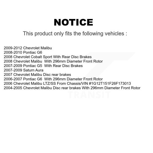 Disques de frein avant arrière et plaquettes semi-métalliques pour Chevrolet Malibu Pontiac G5 G6 Cobalt K8S-100789