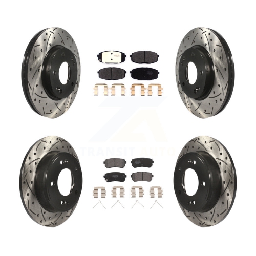 Front Rear Drill Slot Disc Brake Rotors Semi-Metallic Pad Kit For Hyundai Kona Kia Seltos KDF-101044