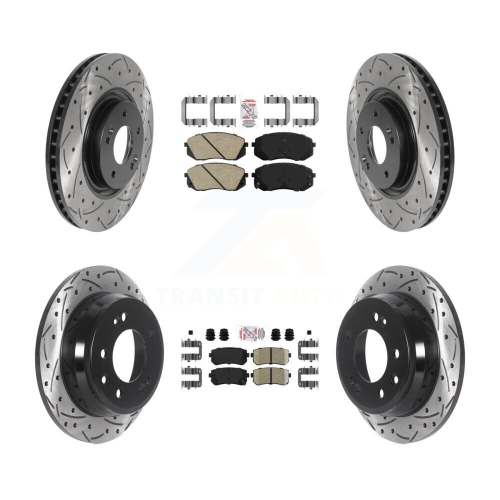 Front Rear Ceramic Pad And Coated Drilled Slotted Disc Brake Rotor Kit ...