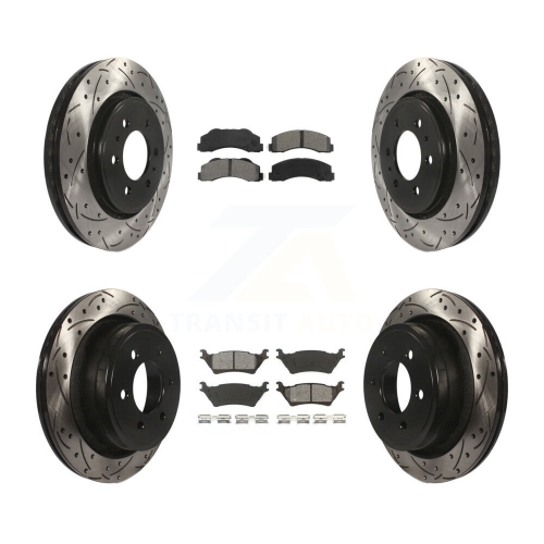 Front Rear Coated Drilled Slotted Disc Brake Rotor & Semi-Metallic Pad Kit For Ford F-150 KDS-100204