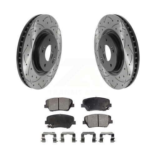 Front Coat Drill Slot Disc Brake Rotors Semi-Metallic Pad Kit For 2012-2017 Hyundai Azera KDF-100770