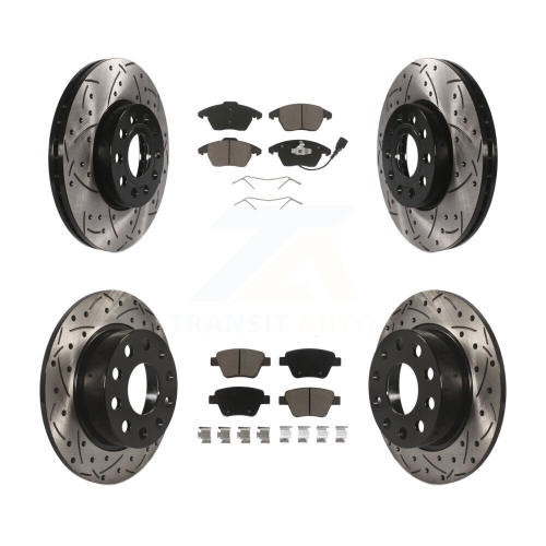 Front Rear Drilled Slot Brake Rotors Ceramic Pad Kit For 17-18 Volkswagen Jetta 1.8L/1.4L KDC-100299