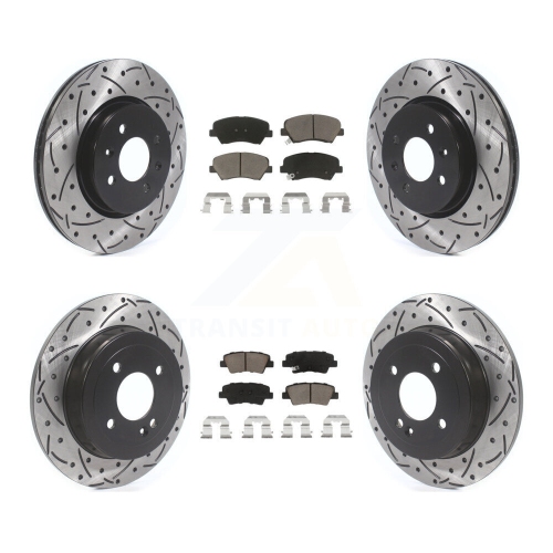 Front Rear Coated Drilled Slotted Disc Brake Rotors And Ceramic Pads Kit For Kia Rio KDC-100382
