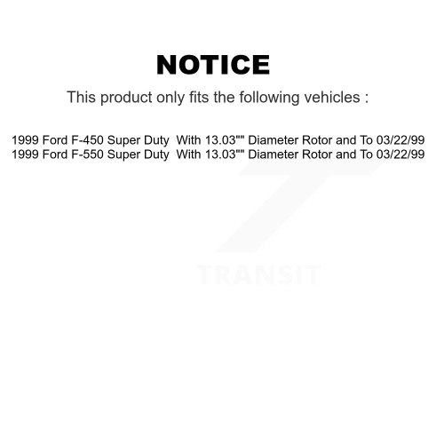Disques de frein arrière avant et plaquettes semi-métalliques pour Ford F-450 Super Duty F-550 K8S-102278 1999