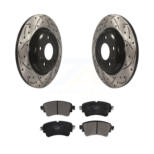 TRANSIT AUTO  Rear Drilled Slot Disc Brake Rotor & Ceramic Pad Kit for Audi A4 Quattro With Solid Kdt-100574