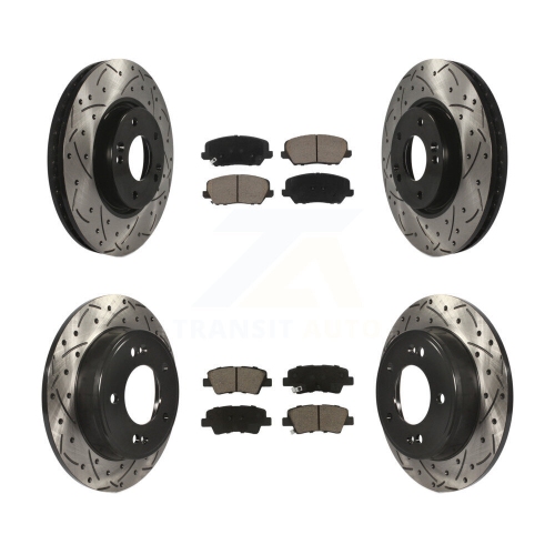 TRANSIT AUTO  Front Rear Drilled Slot Brake Rotor Ceramic Pad Kit for Kia Forte Forte5 Hyundai Veloster Kdc-100634