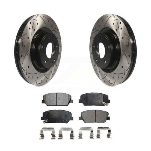 TRANSIT AUTO  Front Coated Drilled Slotted Disc Brake Rotor & Ceramic Pad Kit for Hyundai Genesis Coupe Kdt-100137