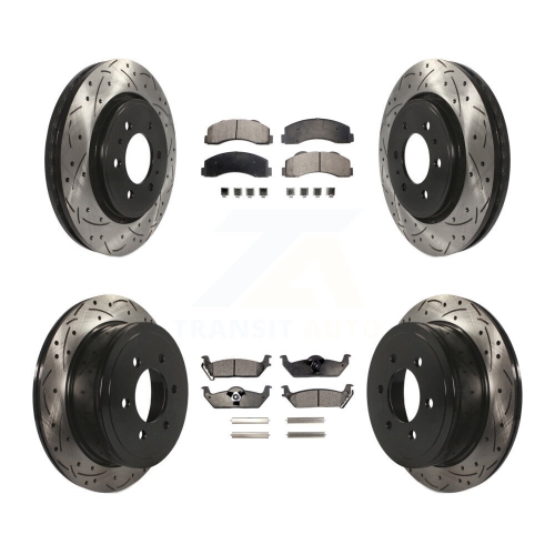 TRANSIT AUTO  Front Rear Drill Slot Brake Rotors Semi-Metallic Pad Kit for Ford F-150 With 6 Lug Wheels Kdf-100218