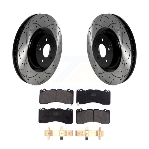 TRANSIT AUTO  Front Coated Drilled Slotted Disc Brake Rotors And Semi-Metallic Pad Kit for Ford Mustang Kdf-101013