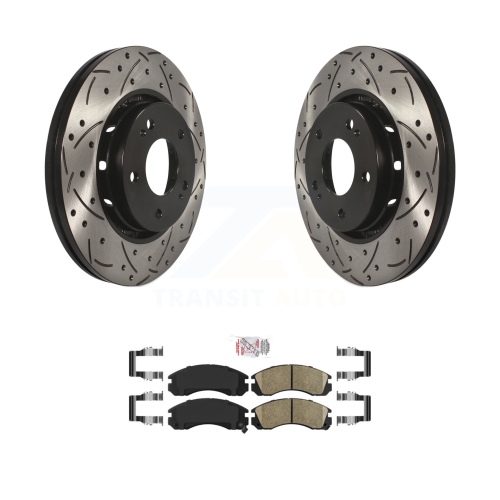 Front Coated Drilled Slotted Disc Brake Rotors And Ceramic Pads Kit For ...