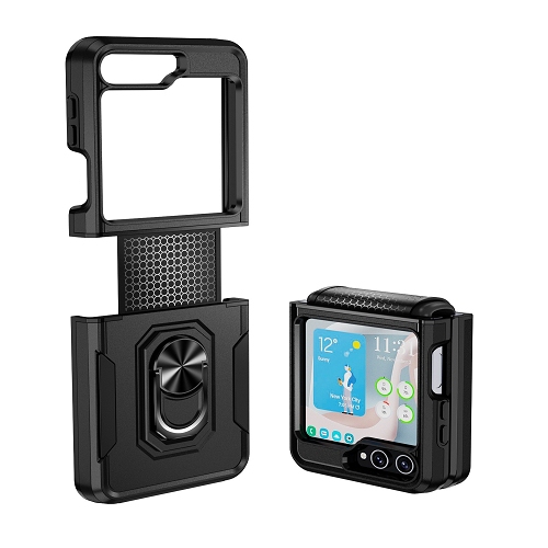 TopSave – Étui robuste robuste avec support à anneau et béquille magnétique pour Samsung Galaxy ZFlip 5, noir, support magnétique pour téléphone