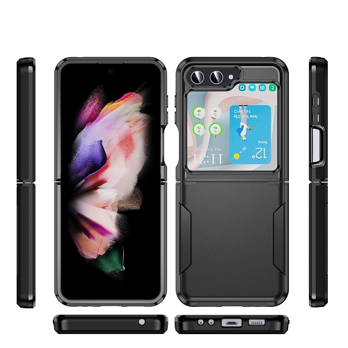 TopSave – Étui mince, léger, robuste et protecteur Armor pour Samsung Galaxy ZFlip 5, noir, nouveau style Matt Polish PC+TPU 2 en 1